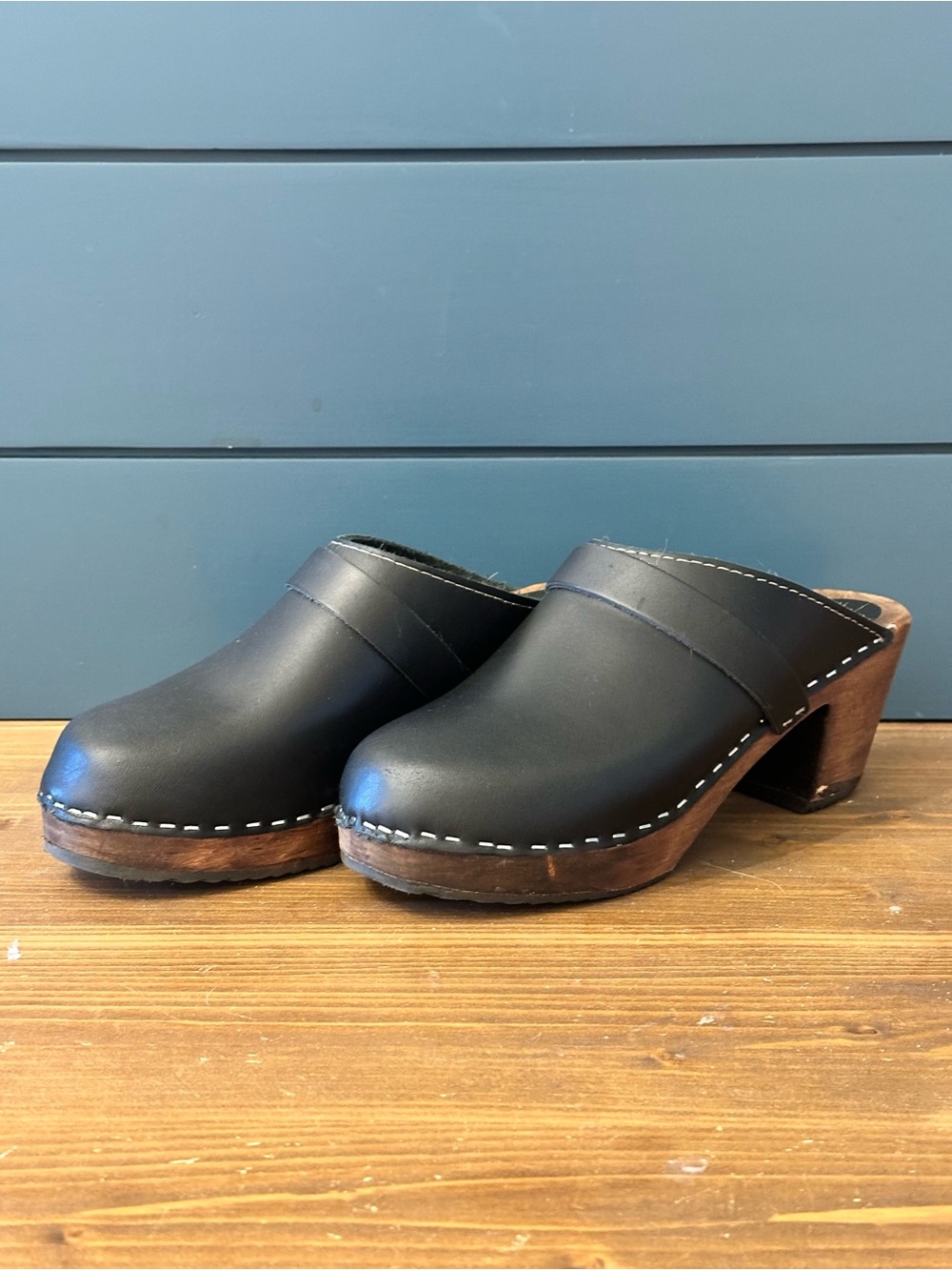 Lotta From Stockholm Black Leather Wooden Clogs